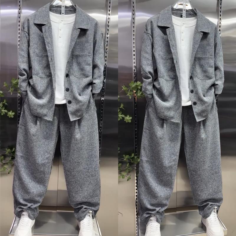 Men'S Fashion Loose Pants - Setelan Kemeja Kerah Pria dengan Celana