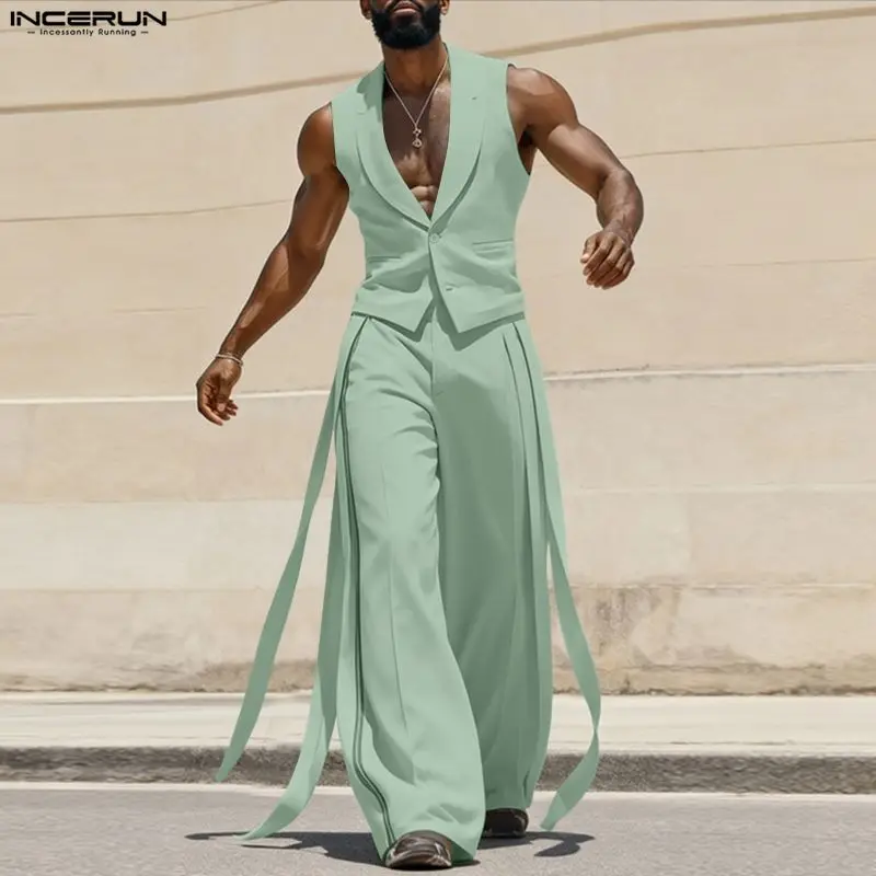 Men'S Spring Fashion - INCERUN Set Pria Warna Solid Kerah