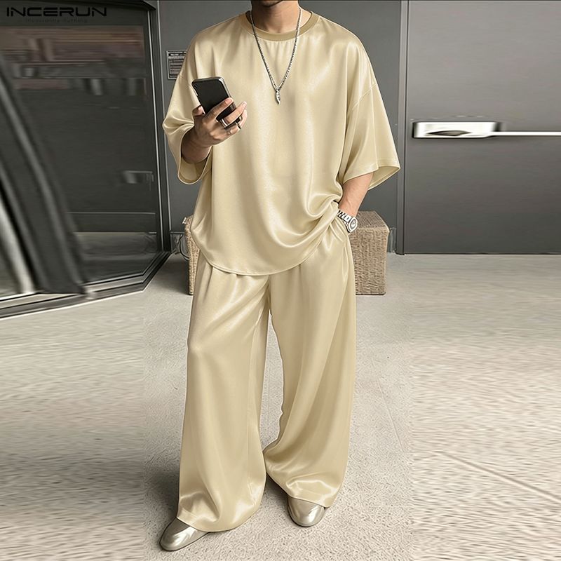 Men'S Fashion Loose Pants - INCERUN Setelan Pria Polos Longgar Berkilau