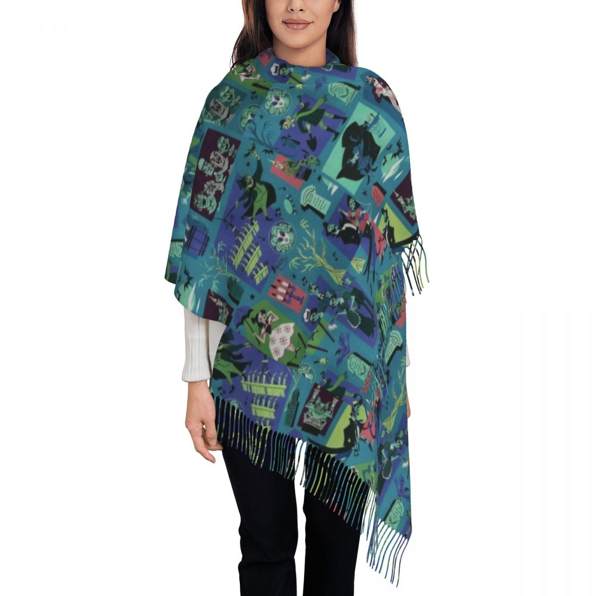 Men'S Fashion Houses - Selendang Rajut Motif Rumah Hantu Halloween