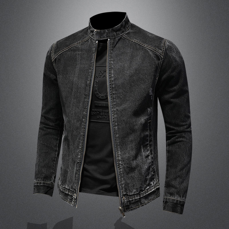 Bomber Jacket Men - Jaket Bomber Denim kerah berdiri, mantel