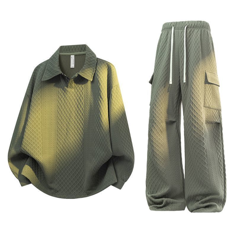 Men'S Fashion Loose Pants - Setelan Baju Polo Kotak-kotak Jacquard Unisex