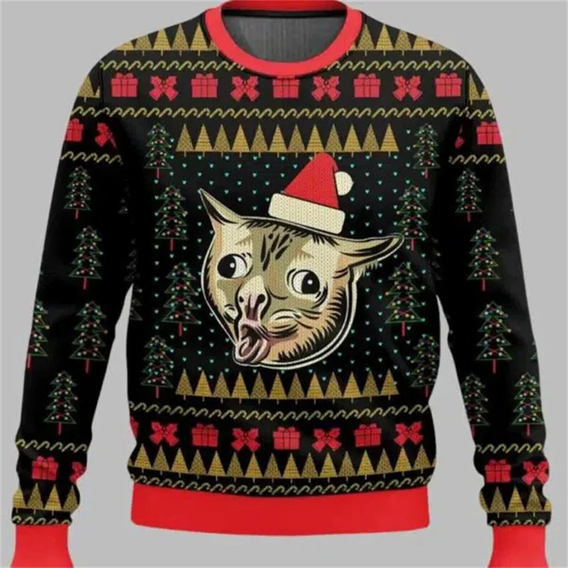 Men'S Winter Fashion - Sweater Natal Lucu dengan Motif Kucing