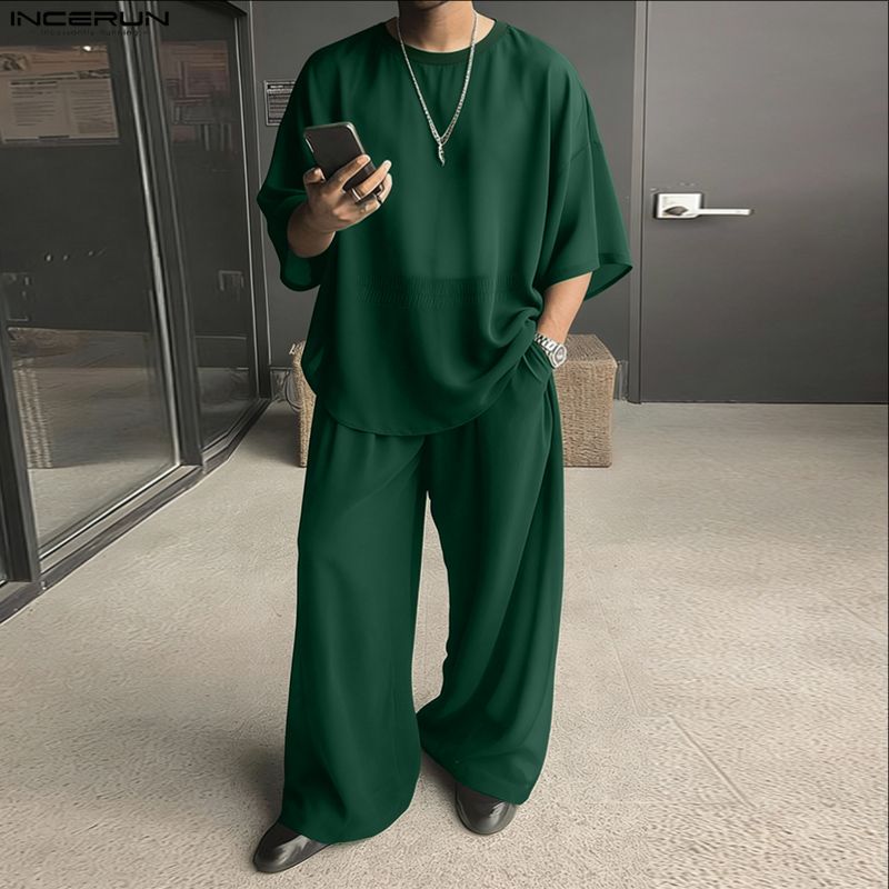 Men'S Fashion Loose Pants - INCERUN Set Pria Warna Solid Kerah