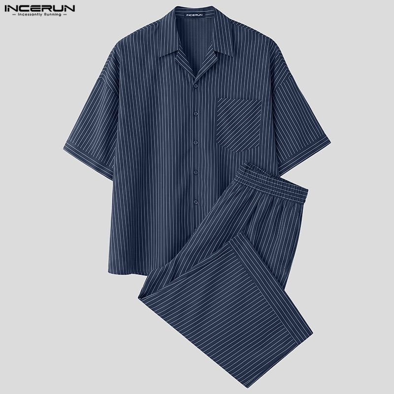 INCERUN Setelan Pria Bergaris  - Men'S Fashion Loose Pants ulasan dan harga