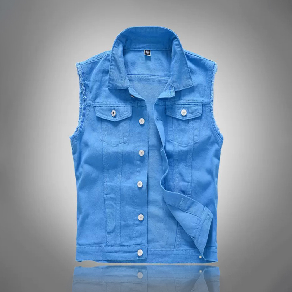 Jaket Rompi Denim Kasual Biru  - Men'S Fashion Vest With Jeans ulasan dan harga
