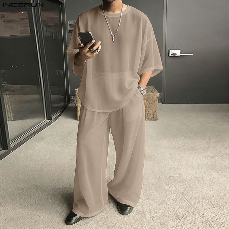 INCERUN Set Pria Warna Solid K - Men'S Fashion Loose Pants ulasan dan harga
