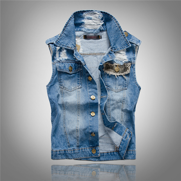 Jaket Rompi Denim Kasual Biru  - Men'S Fashion Vest With Jeans ulasan dan harga